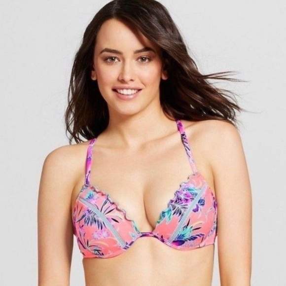 Shade & Shore Women's Shore Bikini Set Firey Coral Tropical 36 DD and Medium - Picture 2 of 10